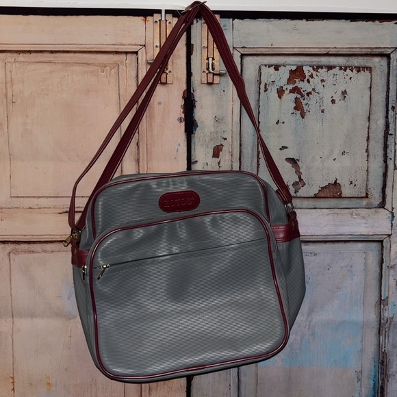 *SOLD on MERCARI ZOTOS Tote Travel Bag Gray Mauve bowler style carry on VINTAGE - Picture 1 of 13
